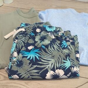 Children's Place Blue and Green Floral Shorts With Two Shirts